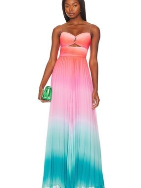 AMUR Emmett Pleated Ombre Gradient Sleeveless Pink Maxi Dress Gown - Size 4